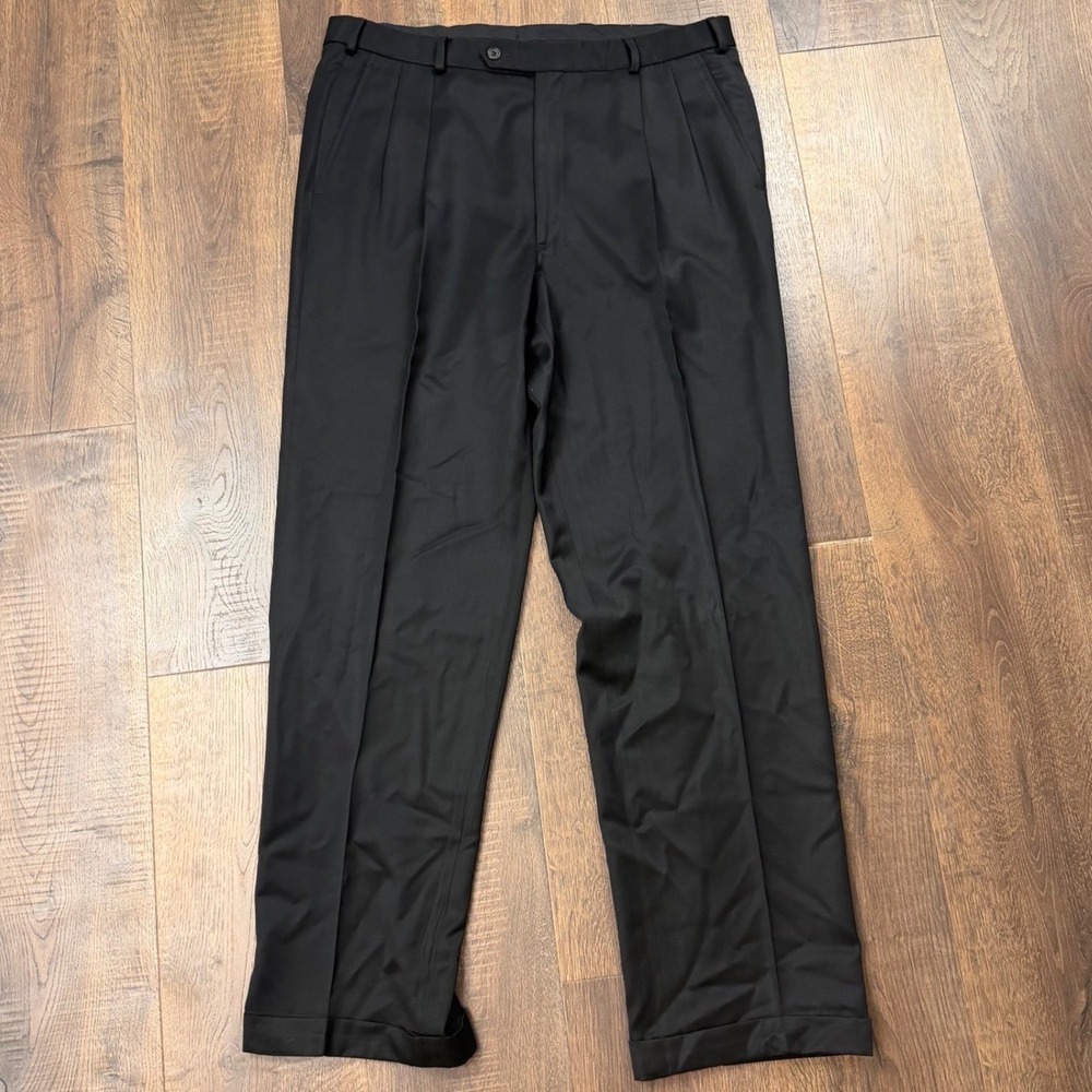 Vintage Brooks Brothers 346 Mens 36x32 Black Wool Pleated Dress Pants USA